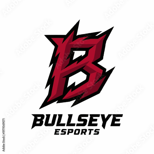 Bullseye esports logo with a stylized red letter B and bold black text on a white background vector graphic illustration