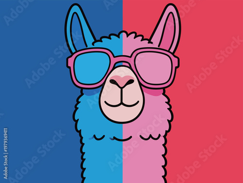 Stylized Alpaca Llama with Pink Sunglasses
