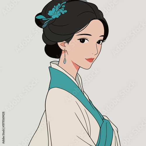 Illustration of Ancient Chinese Woman in Traditional Clothing