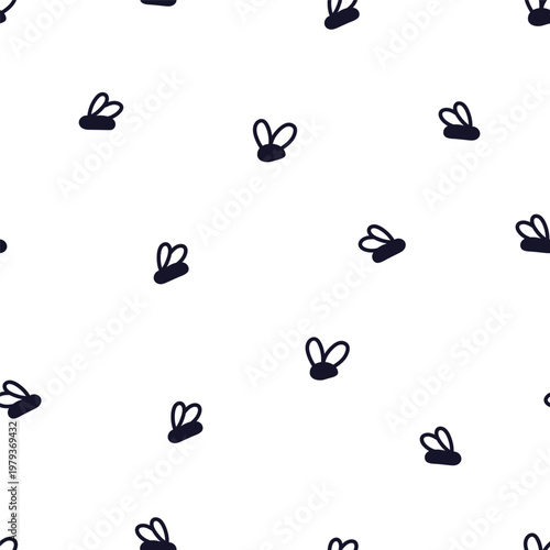 Flies pattern. Fly insects with wings, flying, seamless endless background in...