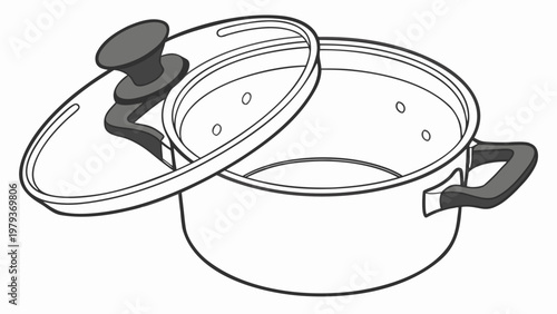 A pot with a lid and handles. Detailed metal texture, realistic highlights. Isolated on a white background. For menus, advertisements, and cooking websites, logos, icons, and merchandise