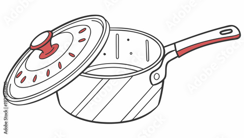 A pot with a lid and handles. Detailed metal texture, realistic highlights. Isolated on a white background. For menus, advertisements, and cooking websites, logos, icons, and merchandise