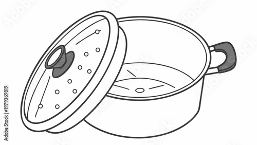 A pot with a lid and handles. Detailed metal texture, realistic highlights. Isolated on a white background. For menus, advertisements, and cooking websites, logos, icons, and merchandise