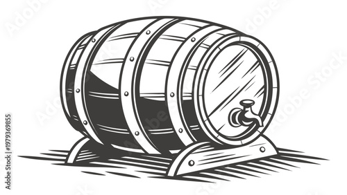 
Vector image of a barrel, isolated on a white background. For labels, logos, advertisements, badges, merchandise, and printed products.