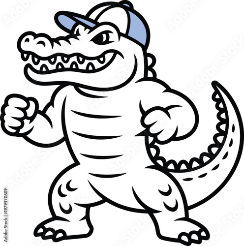 Cartoon alligator mascot wearing a baseball cap