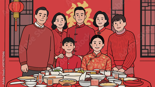 Chinese Family Having Lunar New Year Dinner