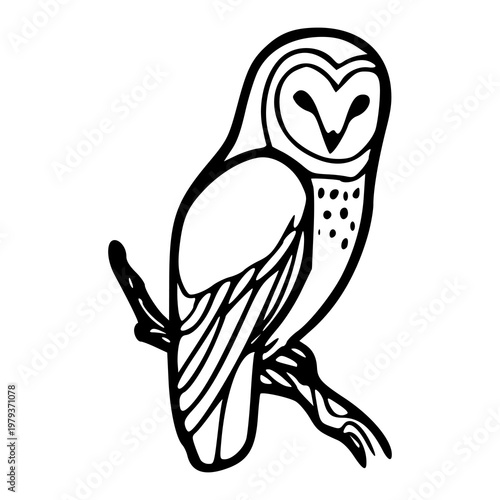 nocturnal bird of prey branch perch outline