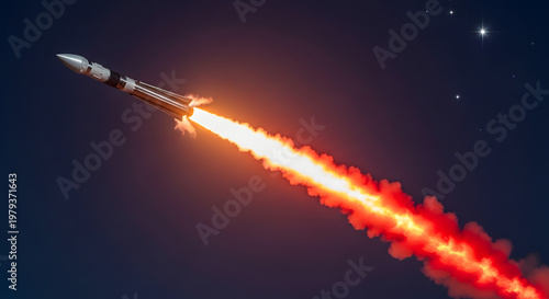 Rocket Launch into the cosmos: Witness the awe-inspiring launch of a powerful rocket against the backdrop of a starlit sky, leaving a trail of fiery exhaust.