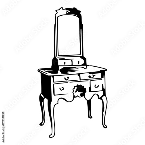 classic victorian vanity desk sketch drawing