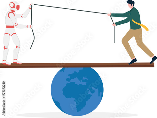Human and robot balancing on a globe seesaw