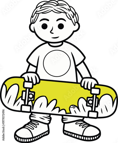 Cartoon boy holding a skateboard