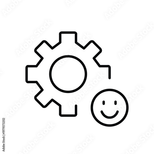Cogwheel and smiley. Positive maintenance feedback, work and construction. Pixel perfect, editable stroke vector icon