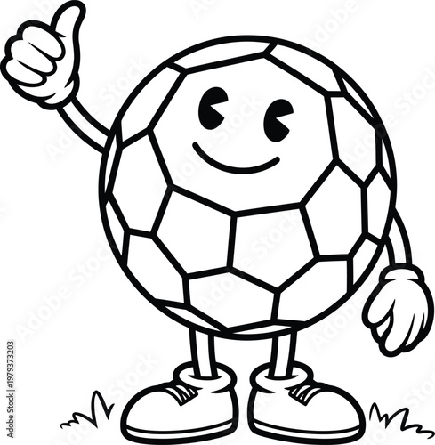 Cartoon soccer ball character giving a thumbs up