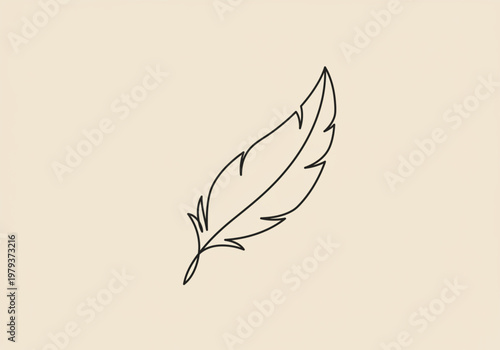 Simple Line Drawing of a Feather.