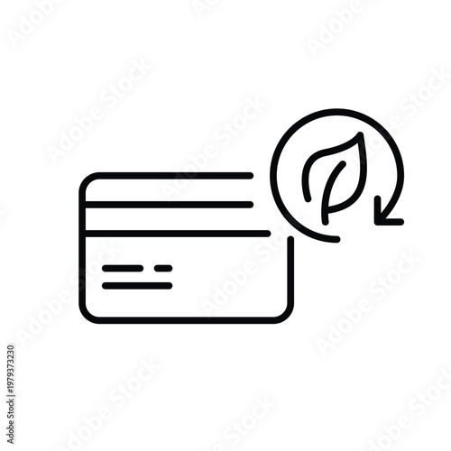 Credit card, leaf and renew arrow. Sustainable banking and finances. Pixel perfect, editable stroke vector icon