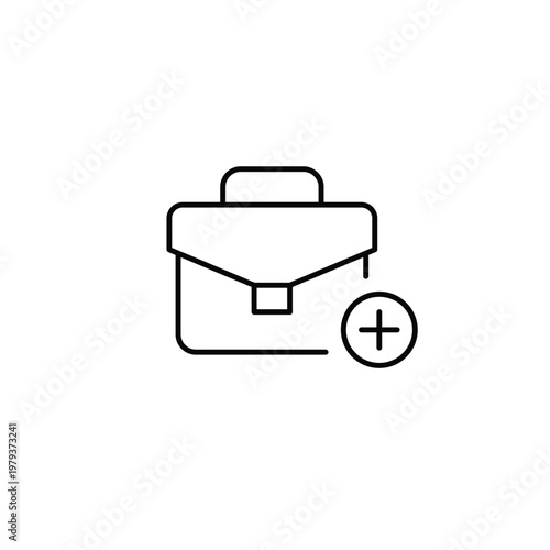 Briefcase and plus symbol. Growth, added services, or new business opportunities. Pixel perfect, editable stroke vector icon