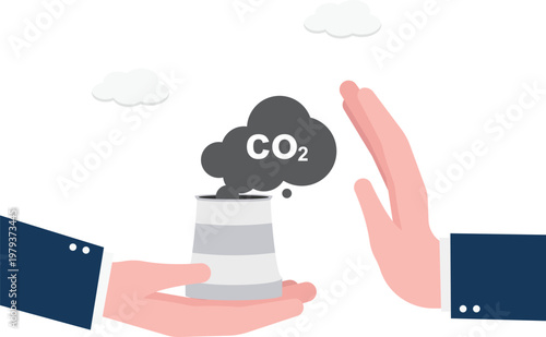 Big hand stopping CO2 smoke from a factory chimney