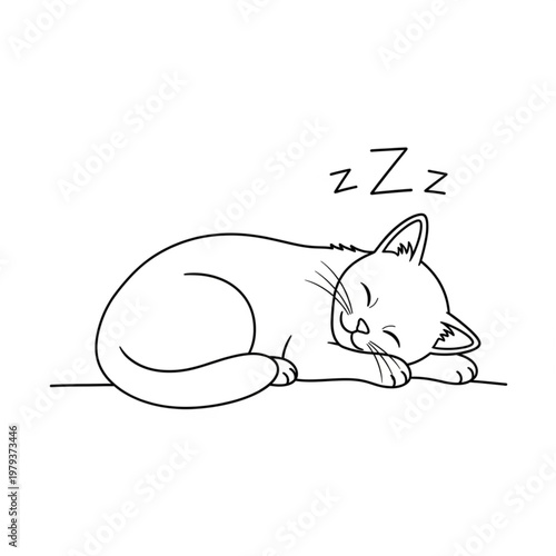 Sleeping Cat Cartoon Illustration.