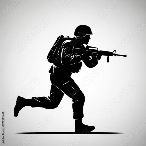 Soldier Running with Rifle Illustration.