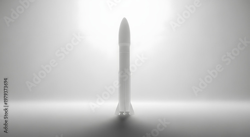 Soaring Ambition: A sleek rocket stands tall, poised for launch against a bright backdrop, symbolizing innovation, exploration, and the boundless potential of reaching for the stars.