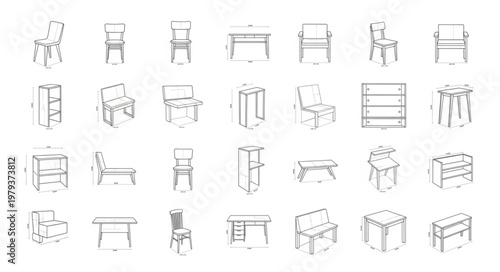 Collection of Hand Drawn Furniture Icons in Sketch Style.