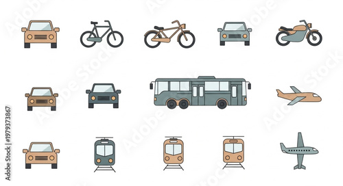 Collection of various transportation vehicles and modes of transport.