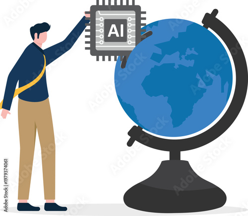 Professional putting an AI chip into a giant globe