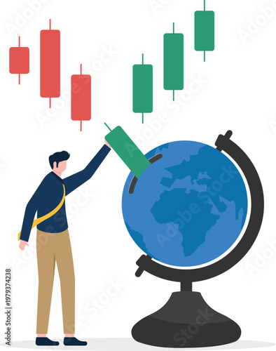 Professional putting a financial candle chart into a globe