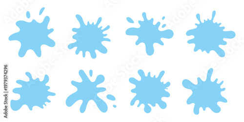 Water or milk puddle frame with wavy edges and splash shapes vector illustration set. Perfect for creative water-themed designs and decorative borders with liquid drip effects