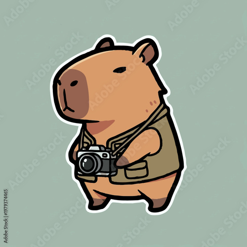 A cartoon photographer capybara vector icon, perfect for scrapbook and sticker needs 