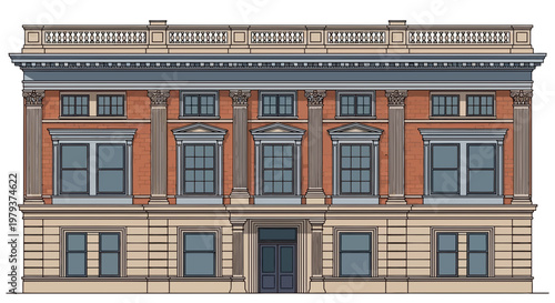 Neoclassical Building Facade with Columns and Windows