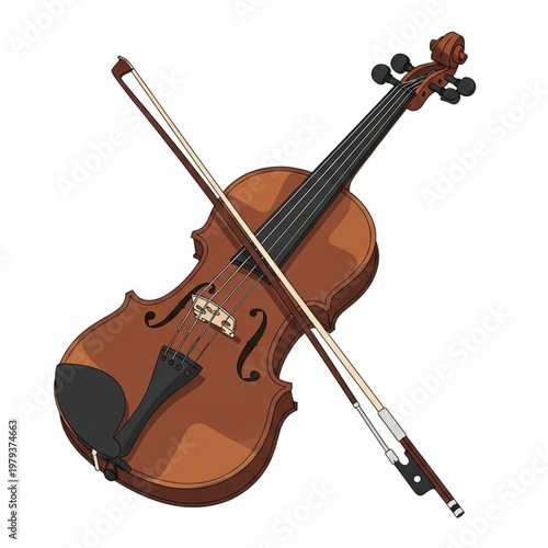 Violin and Bow Illustration on White.