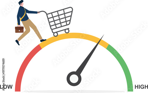 Professional pushing a shopping cart on a speedometer