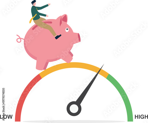 Professional riding a piggy bank on a speedometer