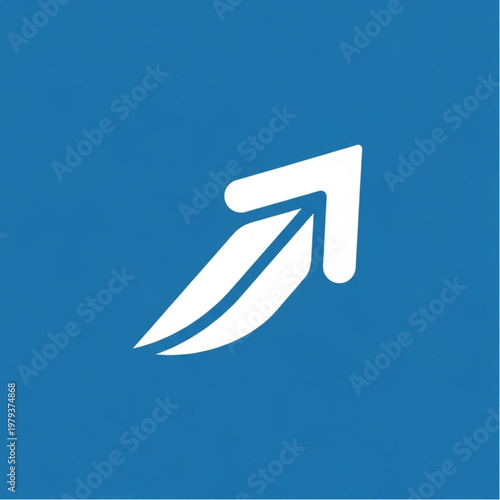 White Quill Feather on Blue Background.