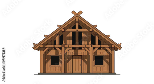 Timber Frame Cabin Construction Front View - Eco-Friendly Building Design