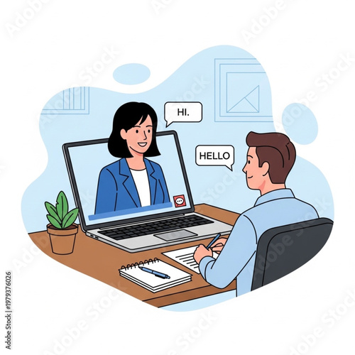 Man Video Calling Woman on Laptop.