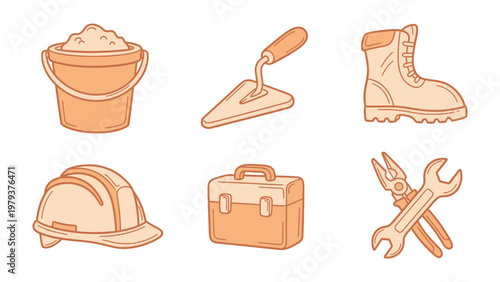 Construction Essentials: This illustration shows various essential construction tools, each carefully crafted, capturing the essence of construction work and the tools of the trade.