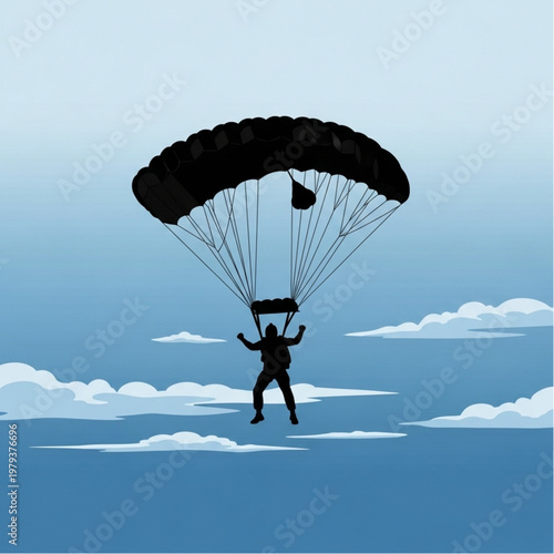 Parachutist Descending Through Clouds.