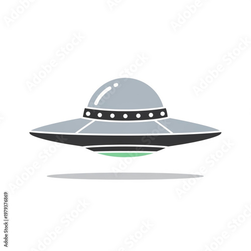 Gray UFO Flying Saucer with Lights.