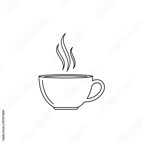 Steaming Coffee Cup Simple Line Drawing.