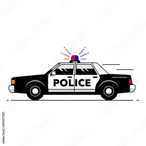Police Car with Flashing Lights Illustration.