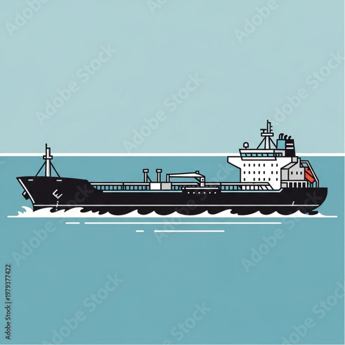 Large Cargo Ship Sailing on Ocean.