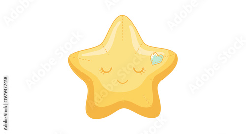 Cute Sleeping Star Character with Heart Patch, Dreamy Illustration