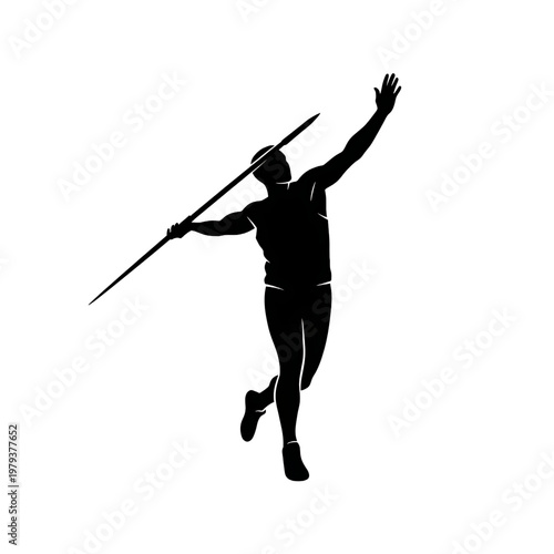 Male Athlete Jumping with Javelin.