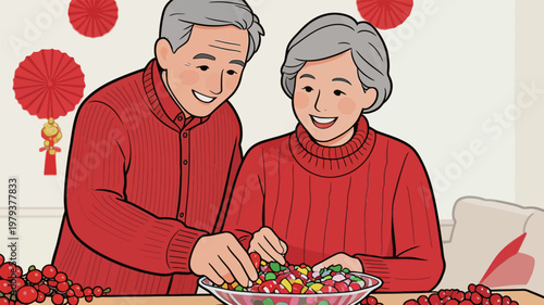 Senior Couple Preparing Festive Food Together