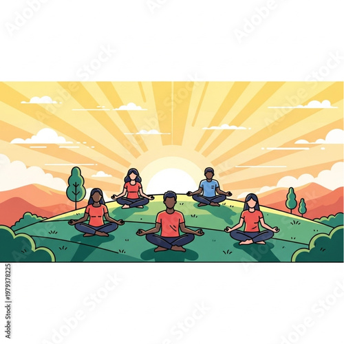 Group of People Practicing Yoga Together.