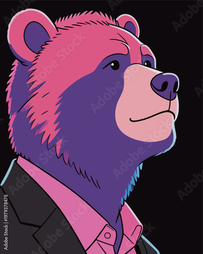 Stylized Pink and Purple Bear in Business Attire