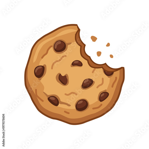 Bitten Chocolate Chip Cookie Cartoon Illustration
