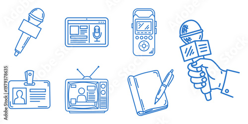 Journalism and Broadcasting Doodle Icon Set